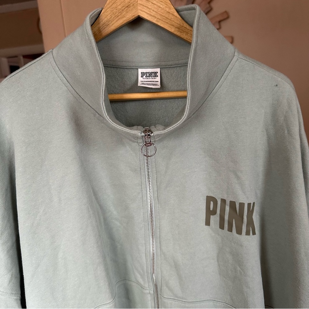 PINK Victoria's Secret Sage Green Zip Mock-neck Jacket - Picture 2 of 4